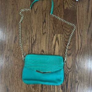 Green and Gold Textured Crossbody Bag with Flap Closure